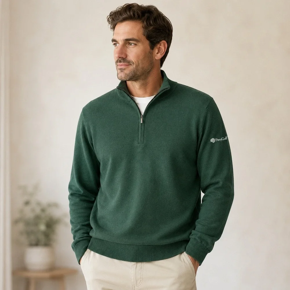 Turtleson PerryGolf 1/4 Zip Sweater Men Large Green Pima Cotton Preppy Golf Peru